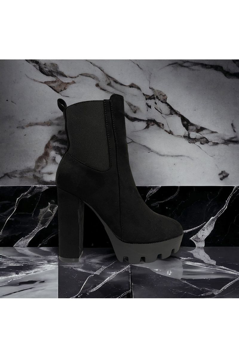 Black suedette high heel ankle boot - 2