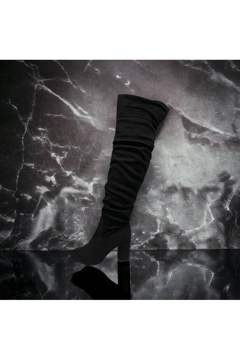 Long thigh-high boots in black suede - 1