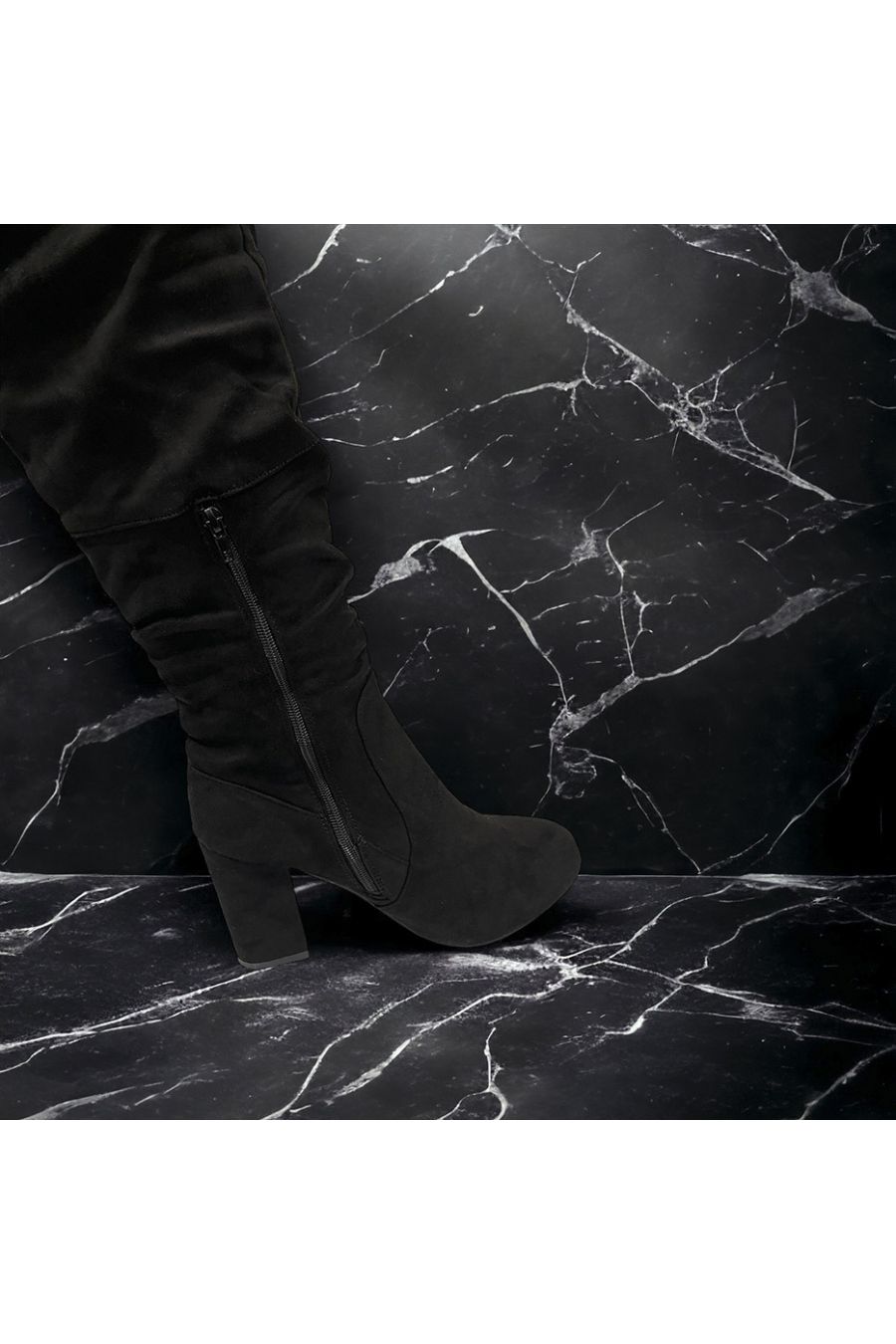 Long thigh-high boots in black suede - 2