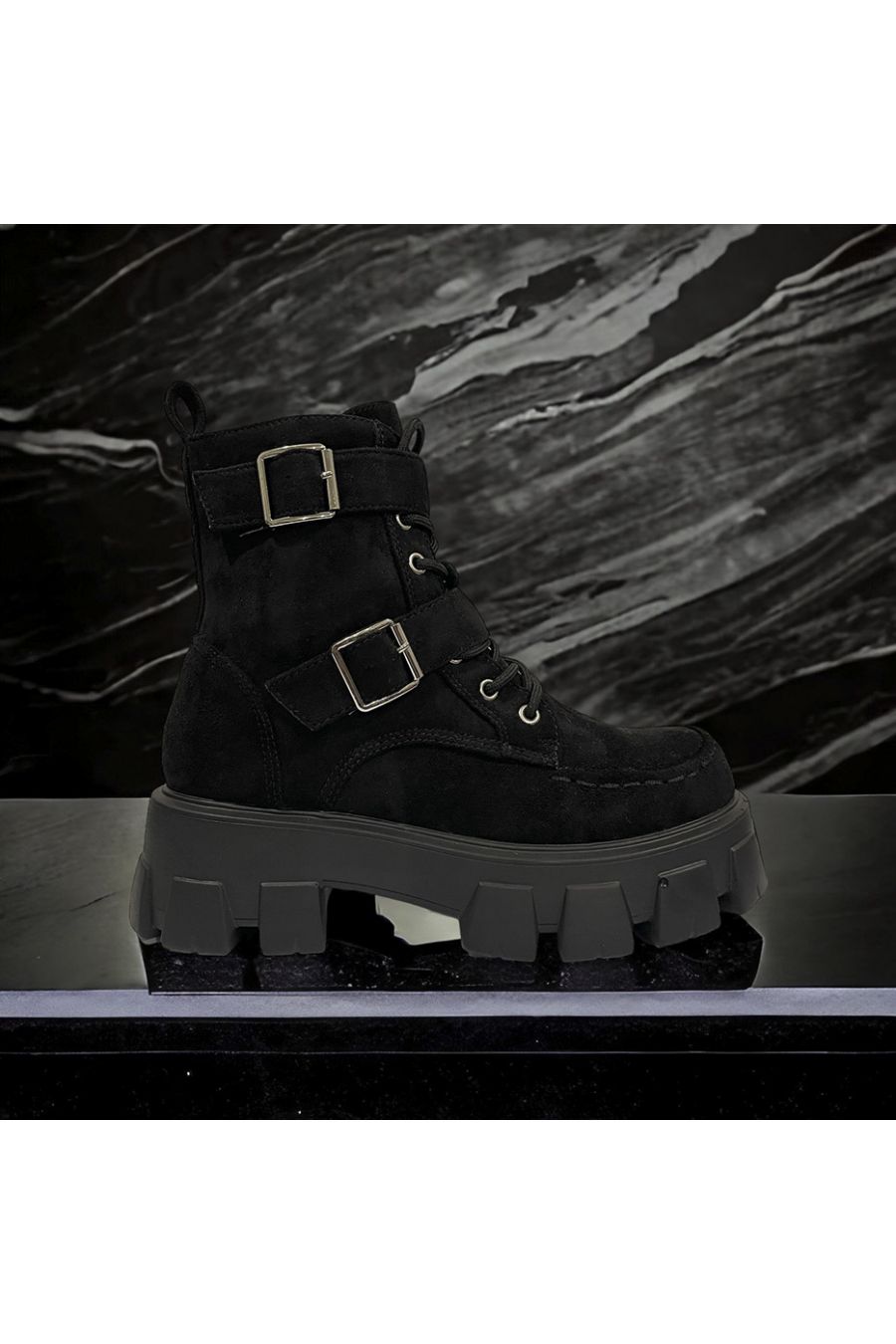 Bottine en suédine noir haute semelle  - 2