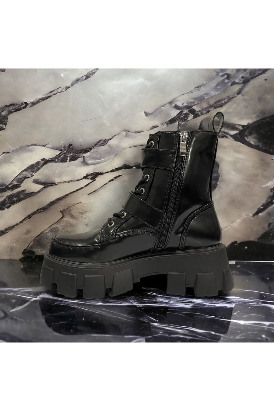 High sole black patent ankle boot - 1