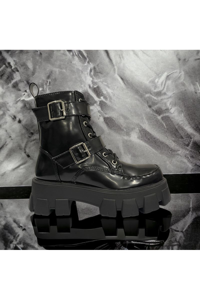 High sole black patent ankle boot - 2