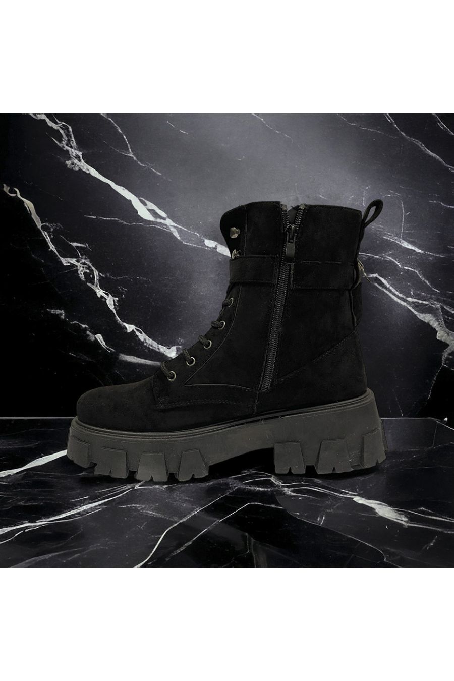 Black suede ankle boot with pocket - 1