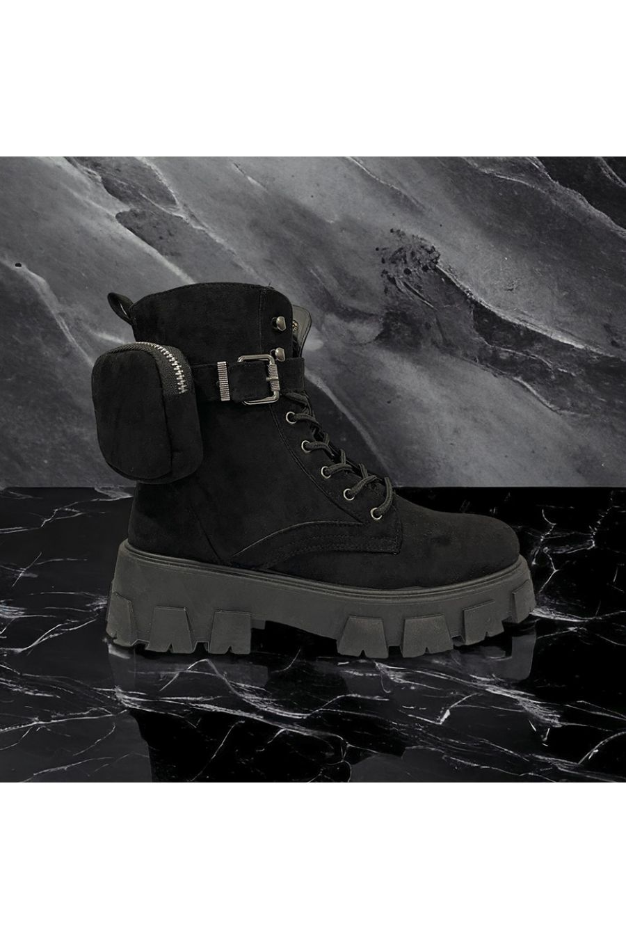 Black suede ankle boot with pocket - 2