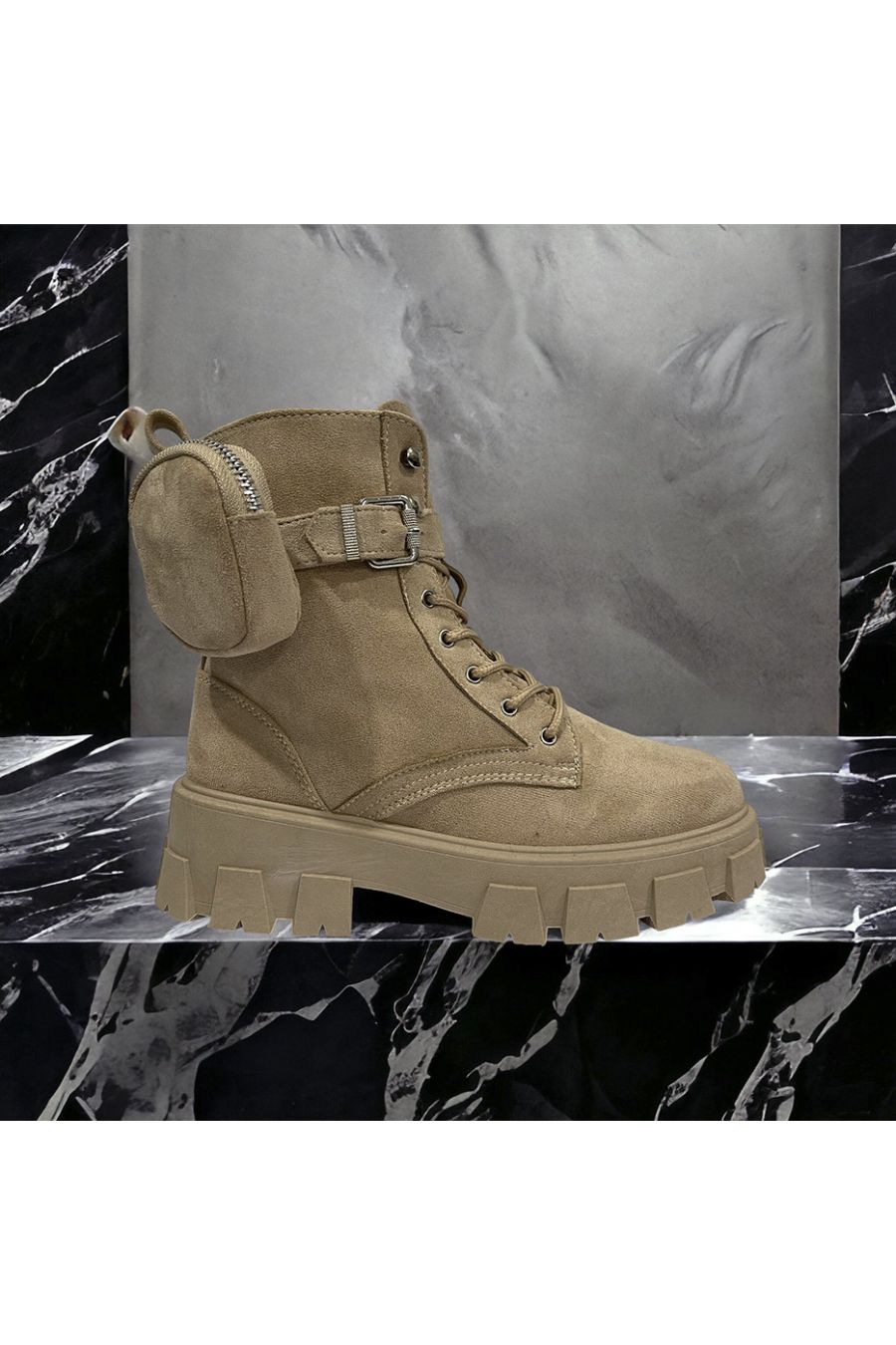 Beige suede ankle boot with pocket - 2