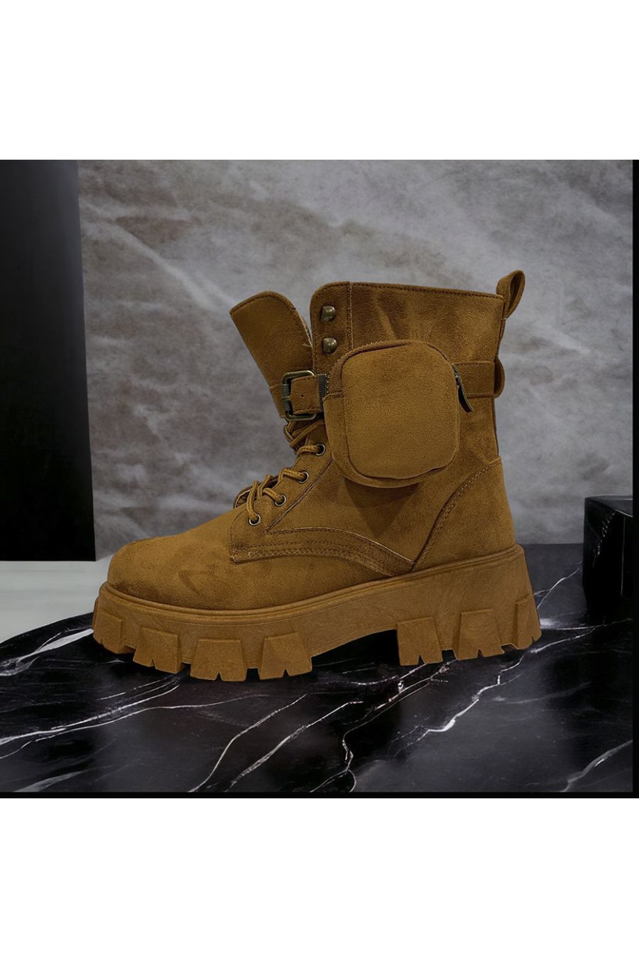 Camel suede ankle boot with pocket - 2