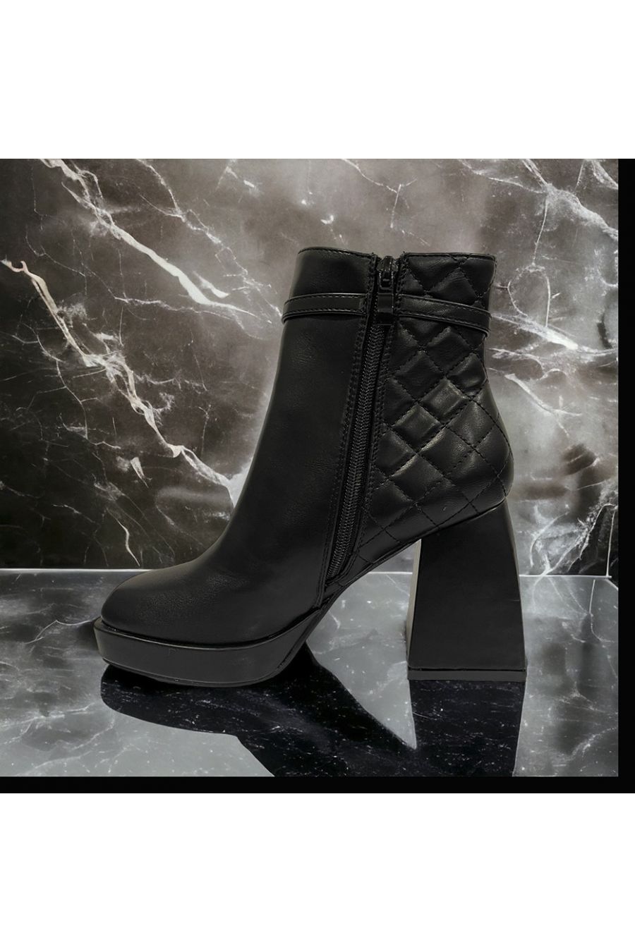 Black quilted ankle boot with accessory - 1