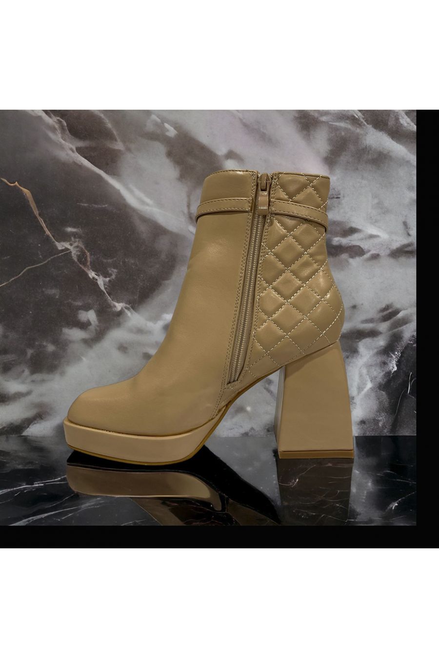 Beige quilted ankle boot with accessory - 1