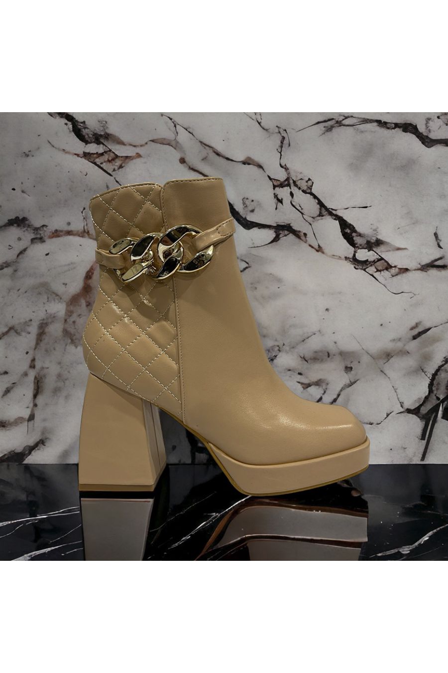 Beige quilted ankle boot with accessory - 2