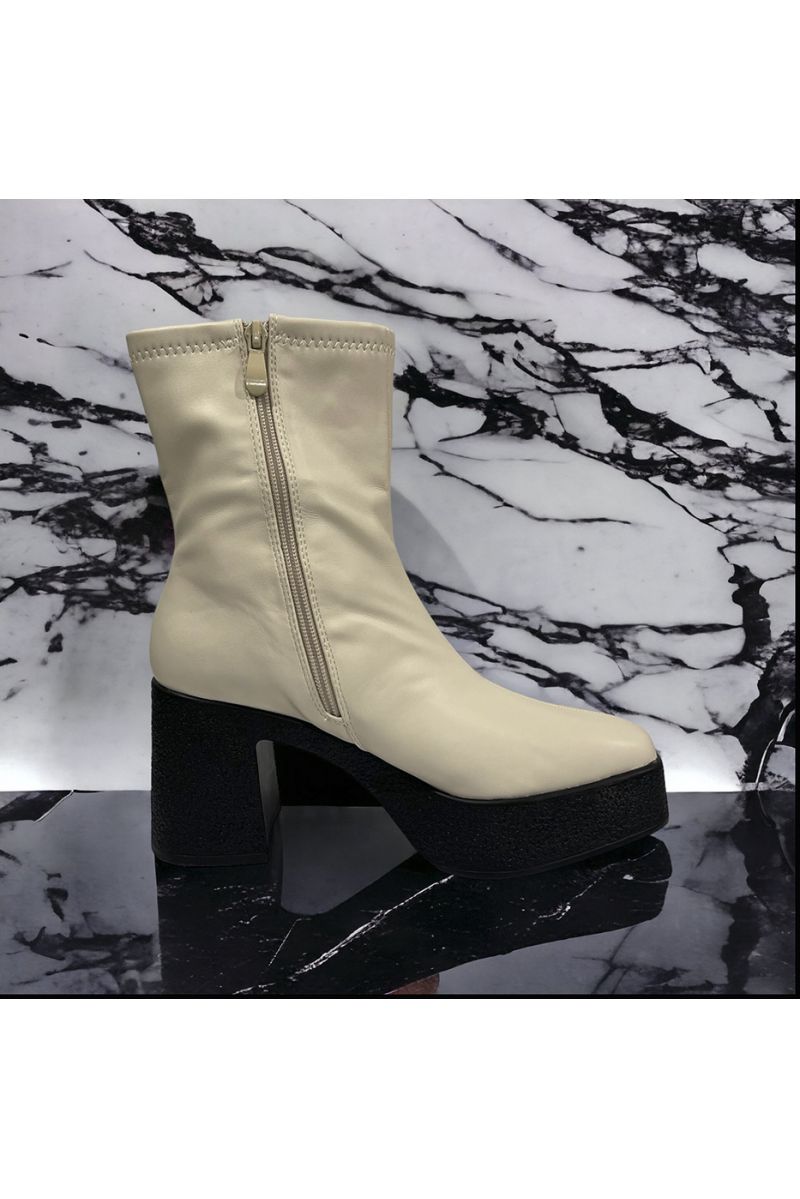 Bottine beige et noir  - 1