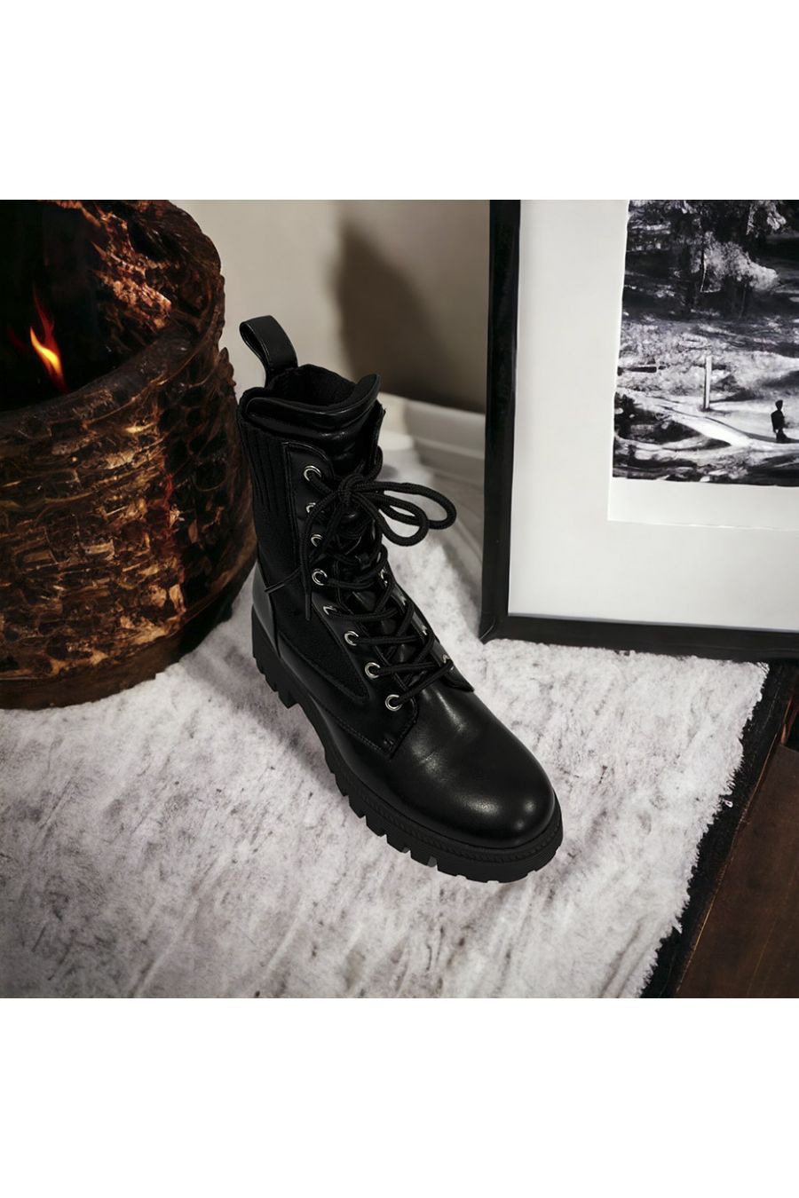 Black sock ankle boot with lace - 2