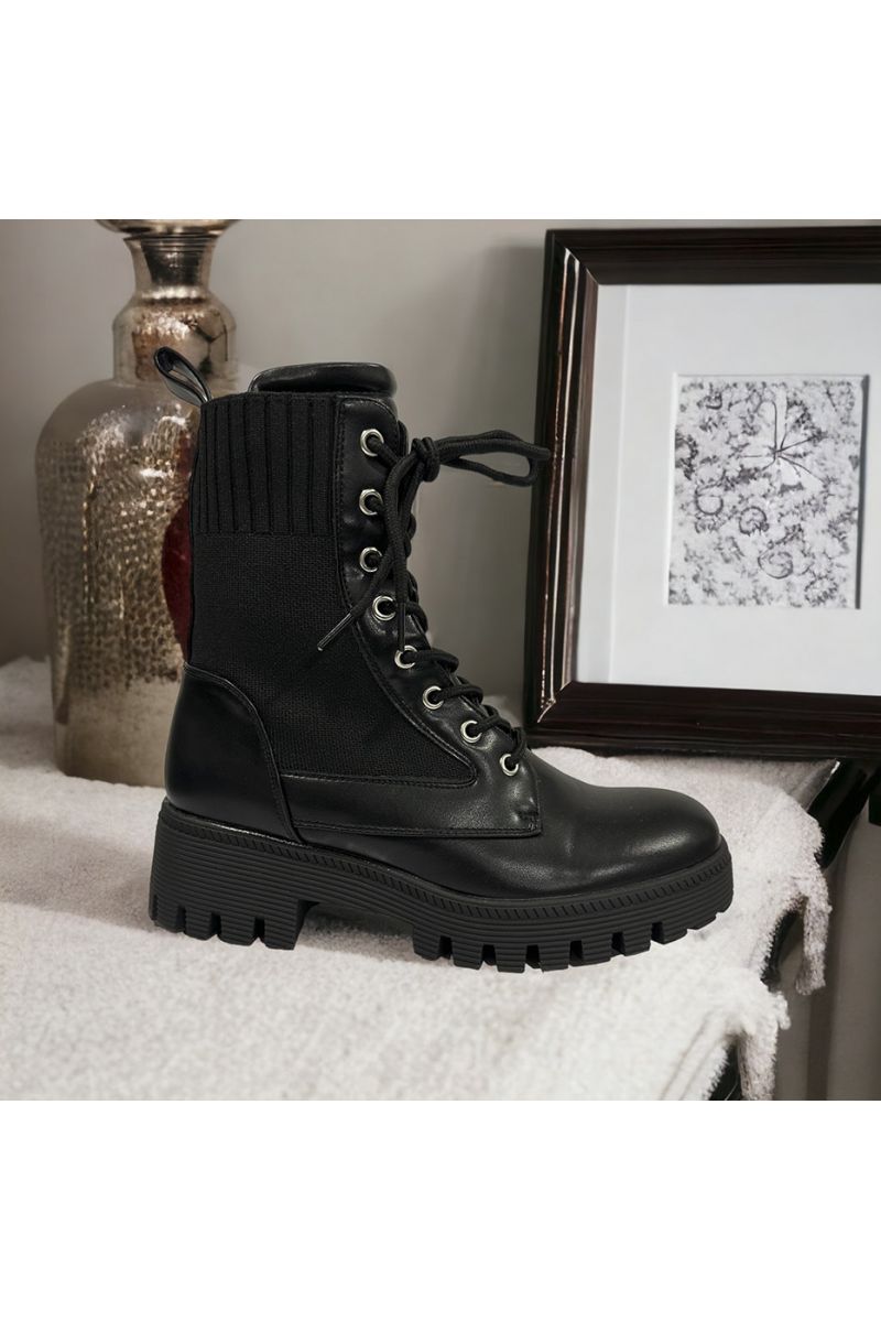 Black sock ankle boot with lace - 3