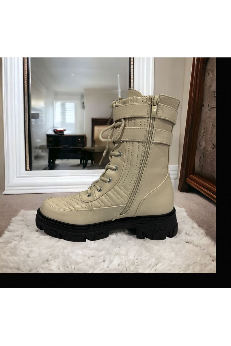 Quilted beige ankle boot - 1