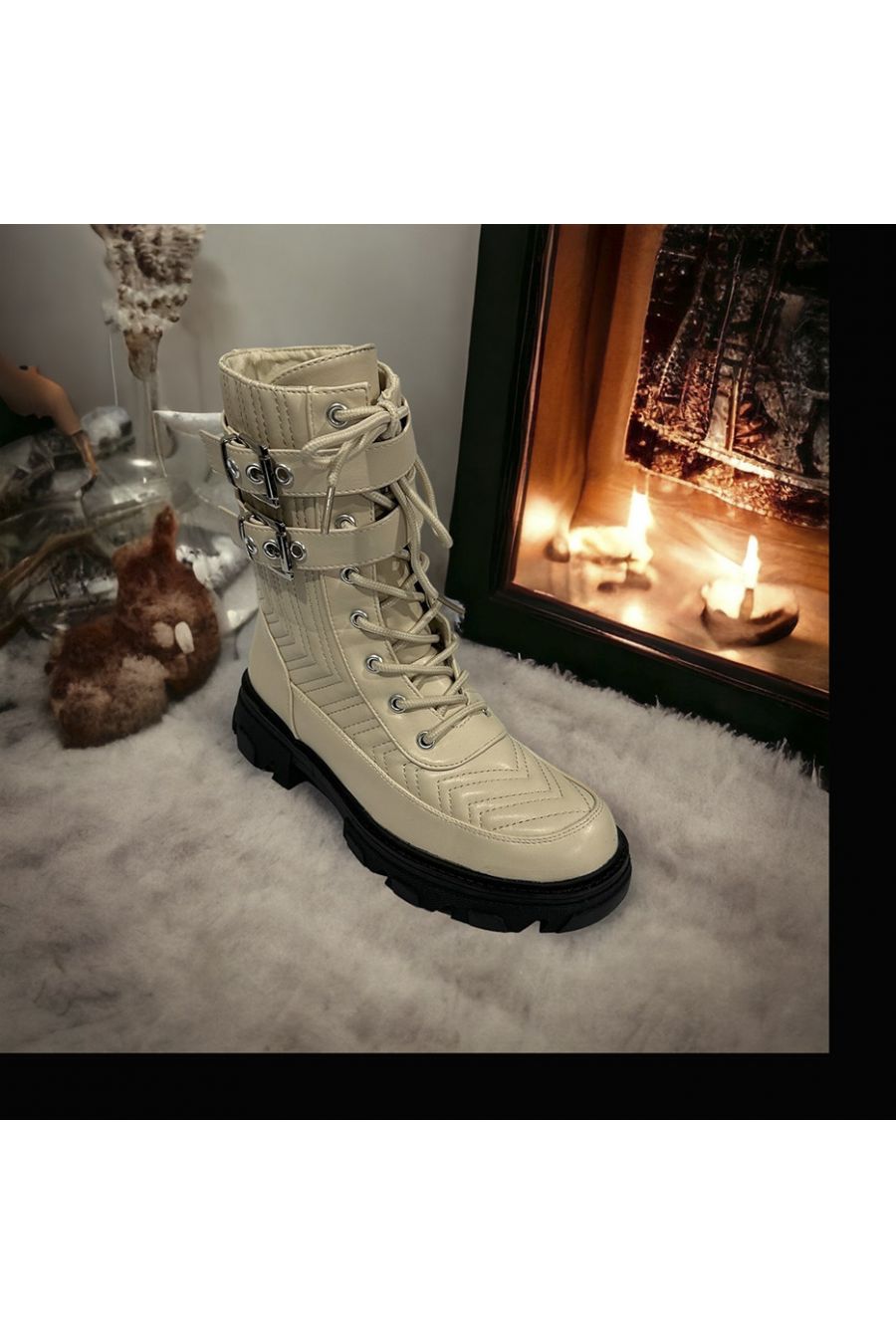 Quilted beige ankle boot - 2