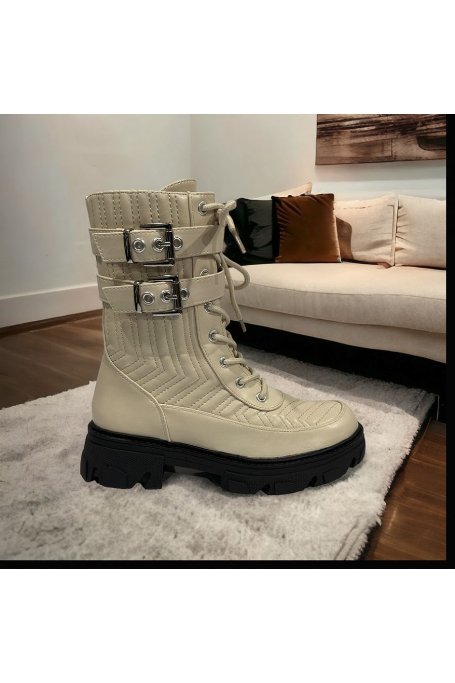 Quilted beige ankle boot - 3