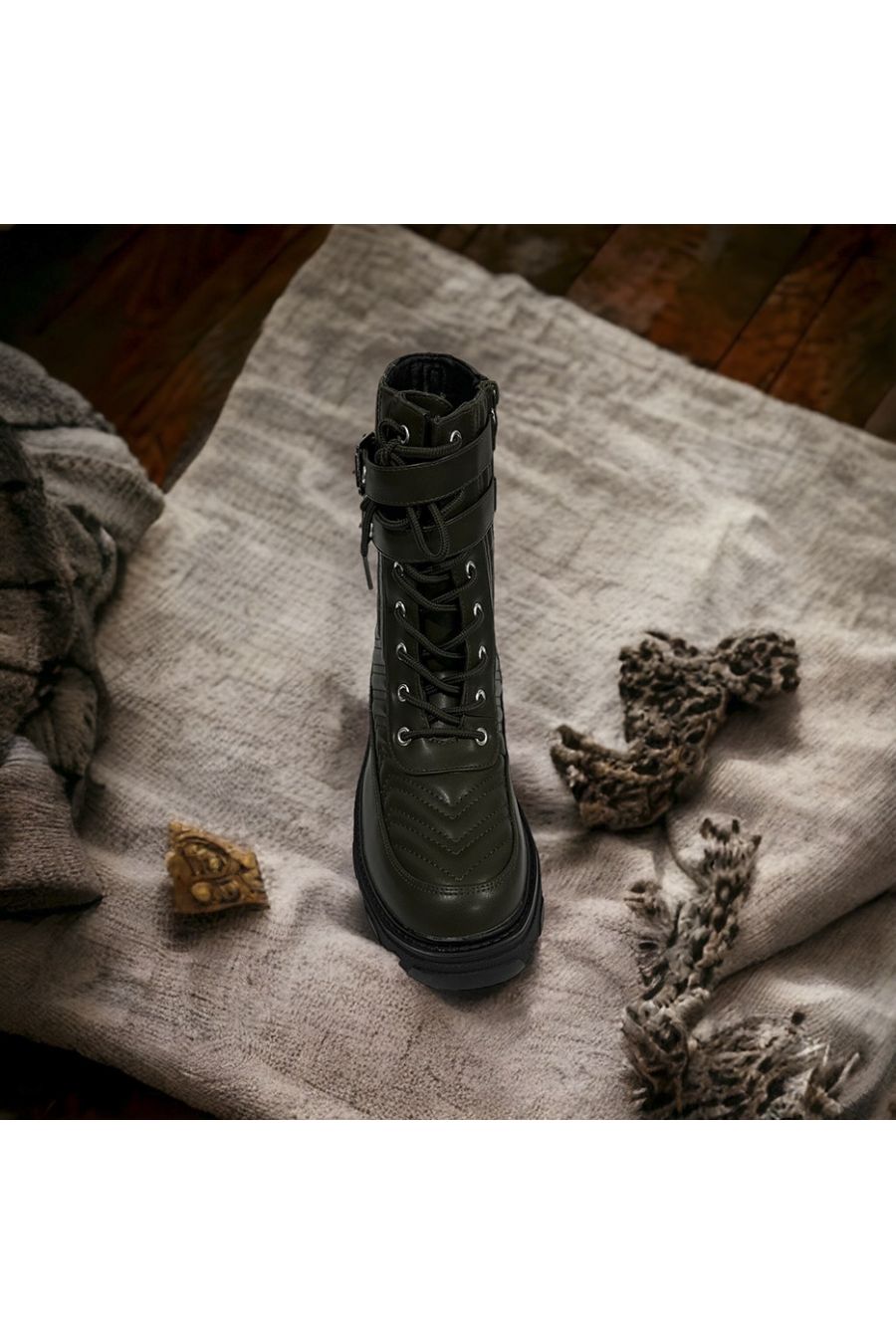 Quilted khaki ankle boot - 1