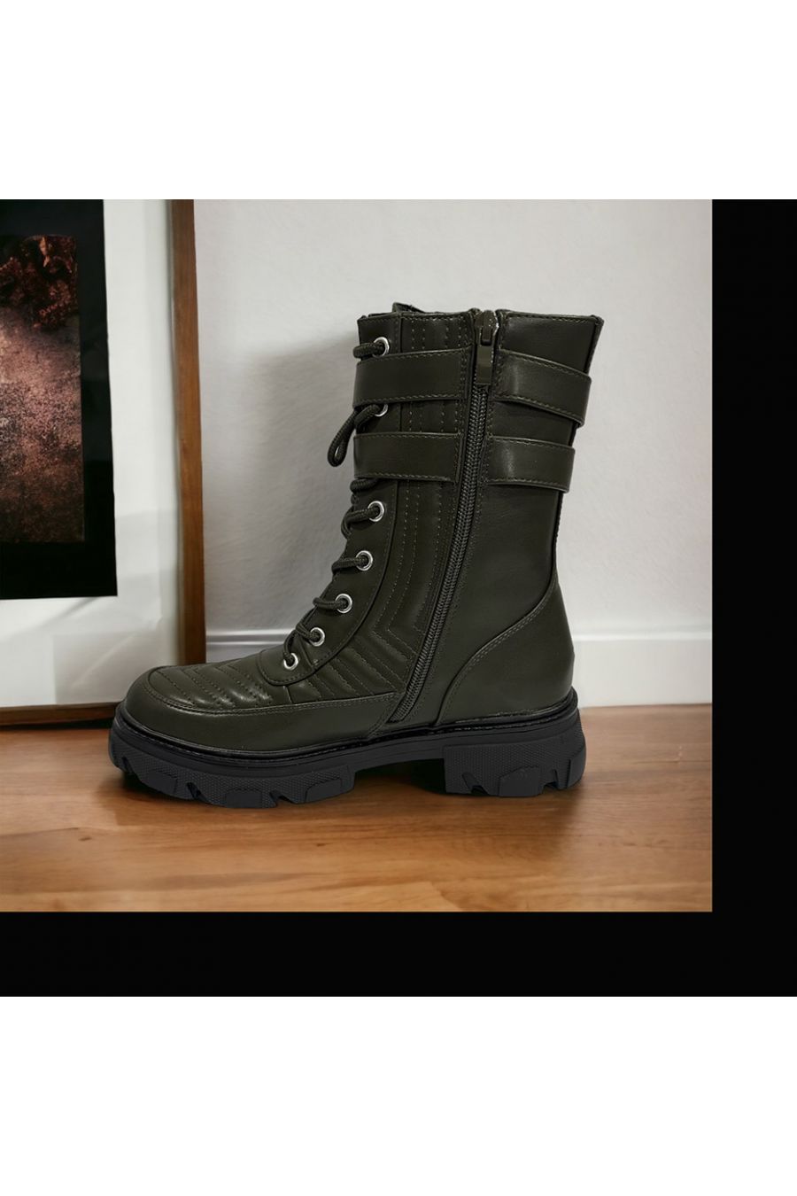 Quilted khaki ankle boot - 2