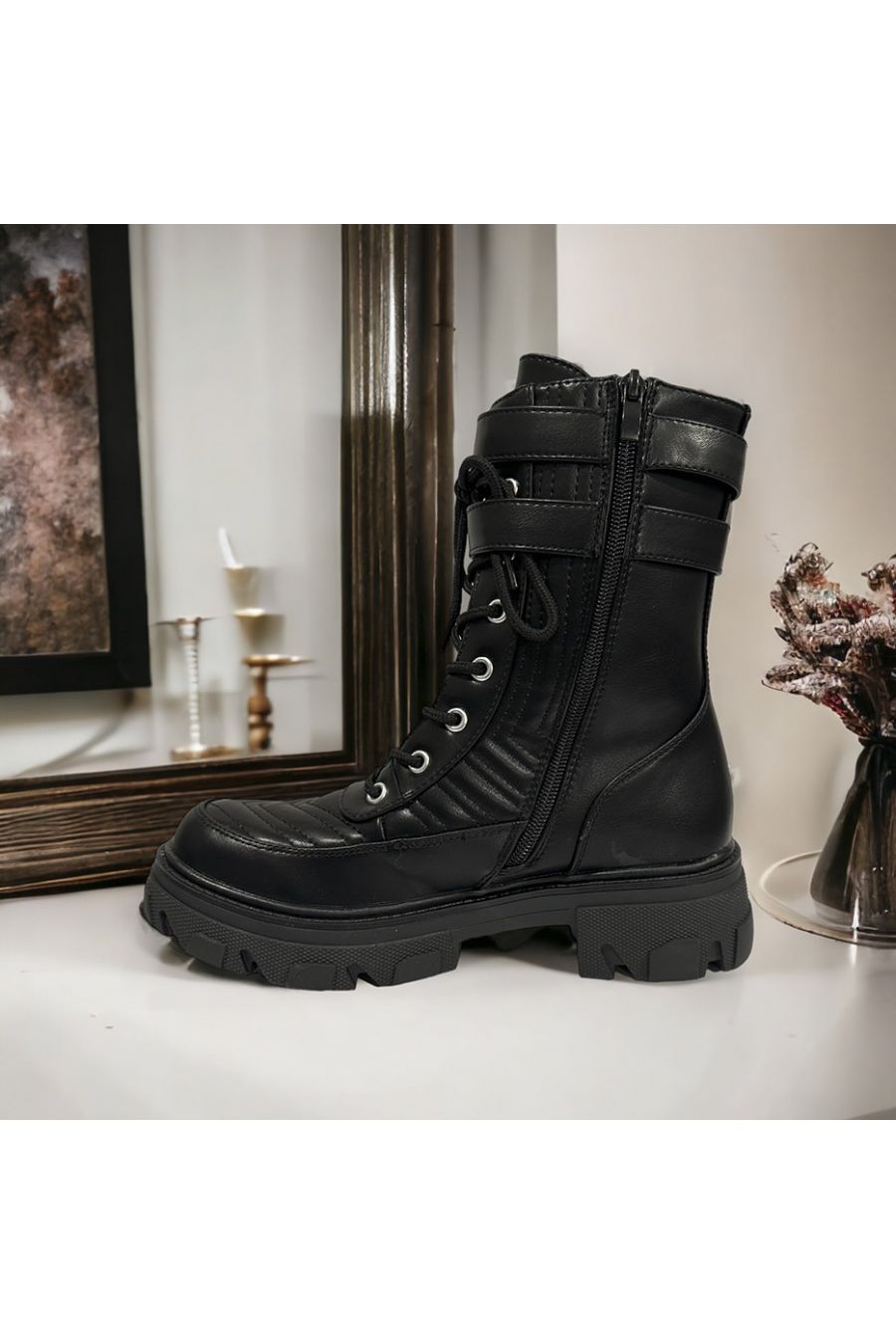 Quilted black ankle boot - 1