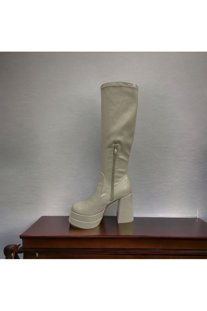 Botte beige haut talon  - 1