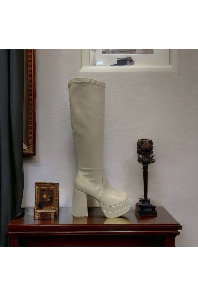 Botte beige haut talon  - 3