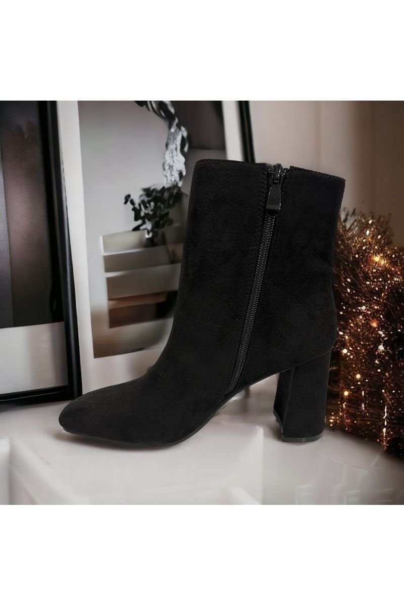 Black suedette ankle boot - 1