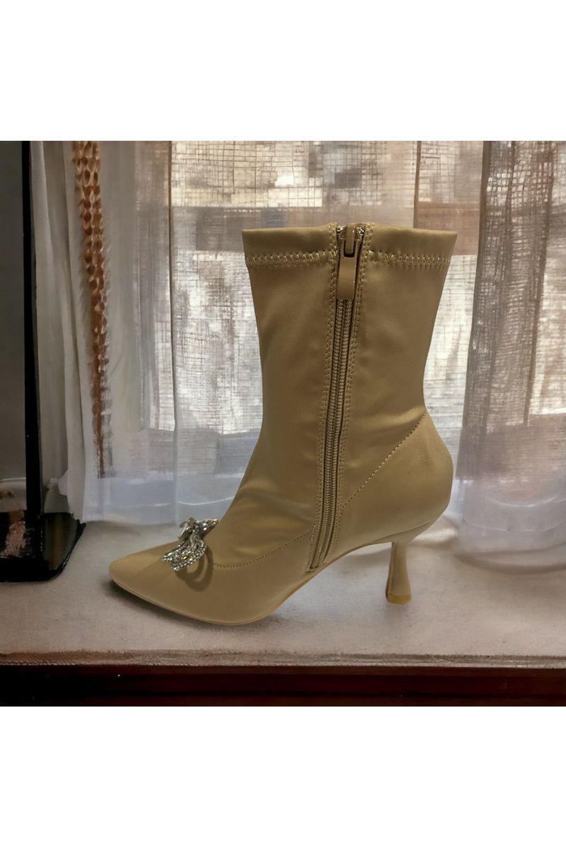 Beige ankle boot with rhinestones - 1