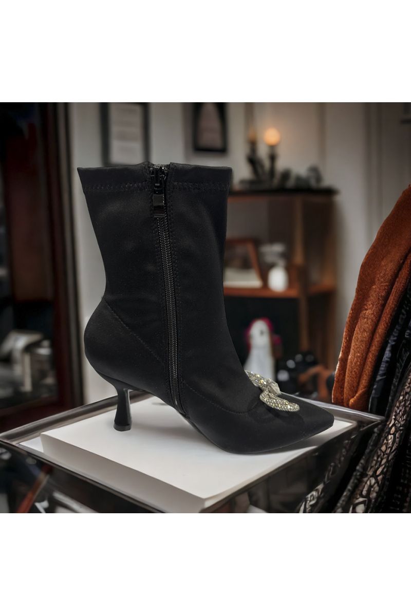 Black ankle boot with rhinestones - 2