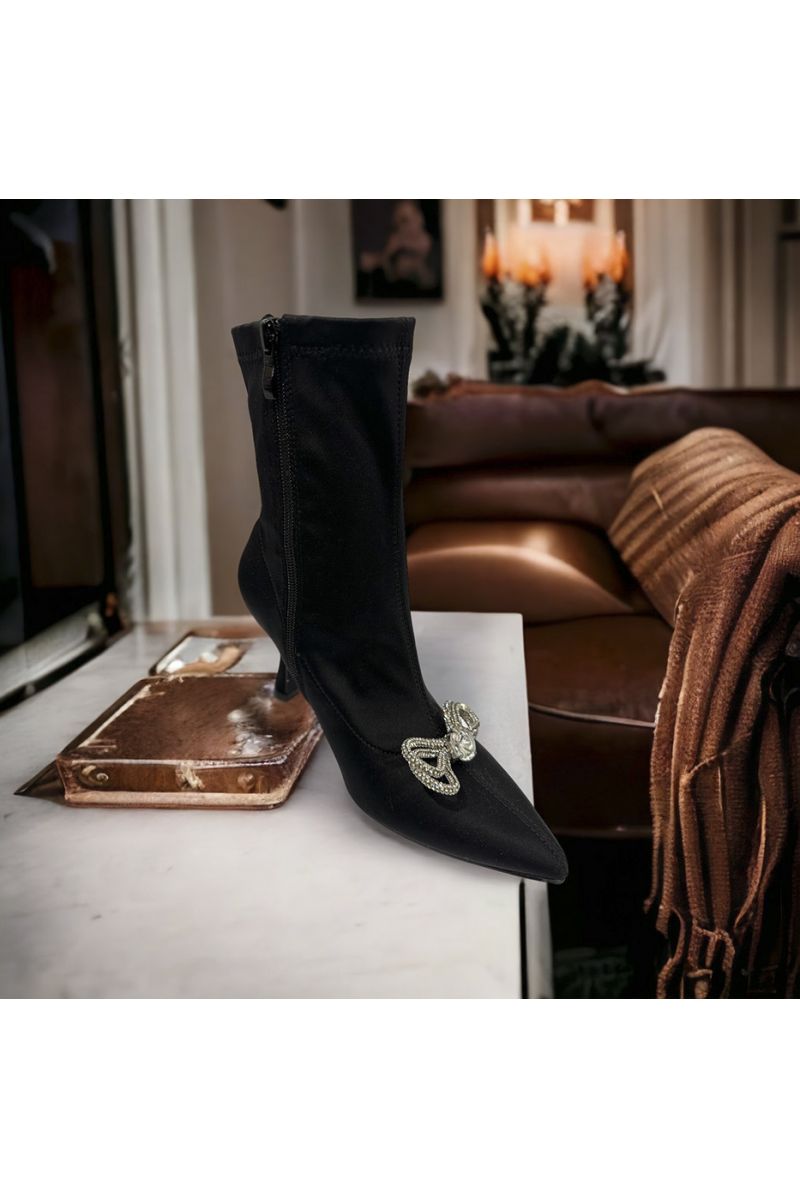 Black ankle boot with rhinestones - 3