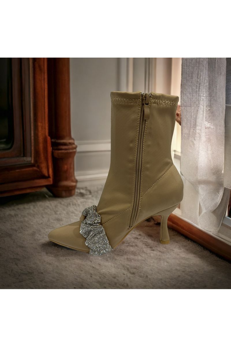 Beige ankle boot with rhinestones - 1