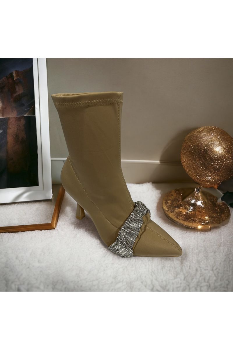 Beige ankle boot with rhinestones - 2