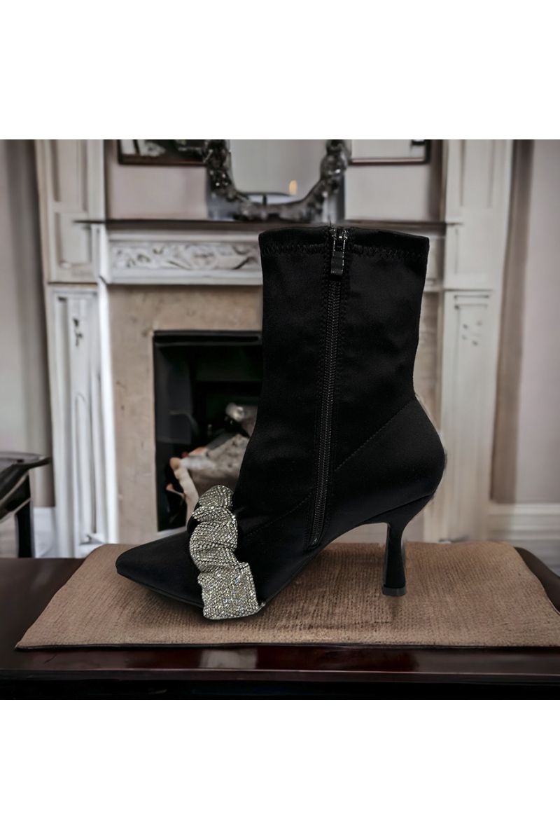 Black ankle boot with rhinestones - 1