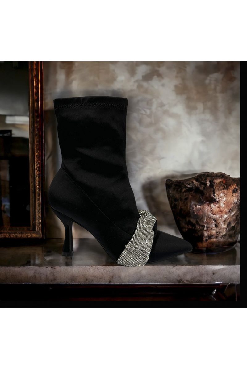 Black ankle boot with rhinestones - 3