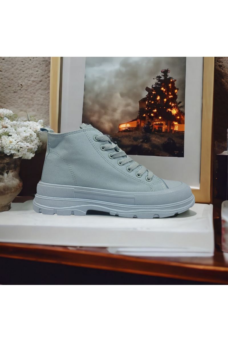 High-top shoe in blue canvas - 3