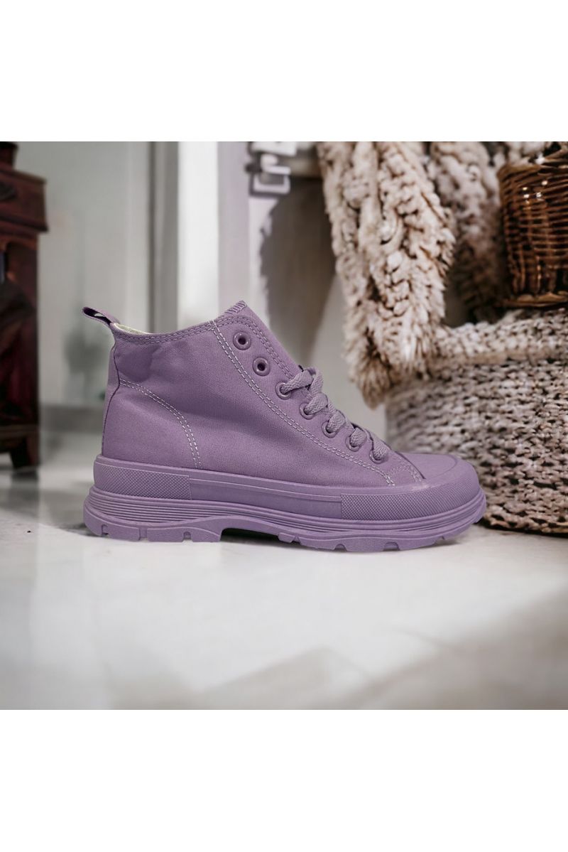 High-top shoe in purple canvas - 3