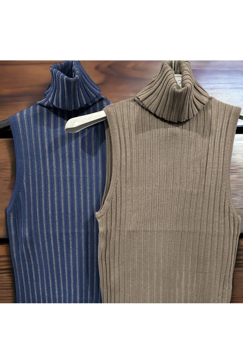 Set van 2 zeer rekbare mouwloze tops 1 blauw 1 taupe - 1