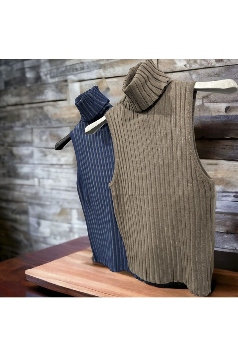 Set van 2 zeer rekbare mouwloze tops 1 blauw 1 taupe - 2