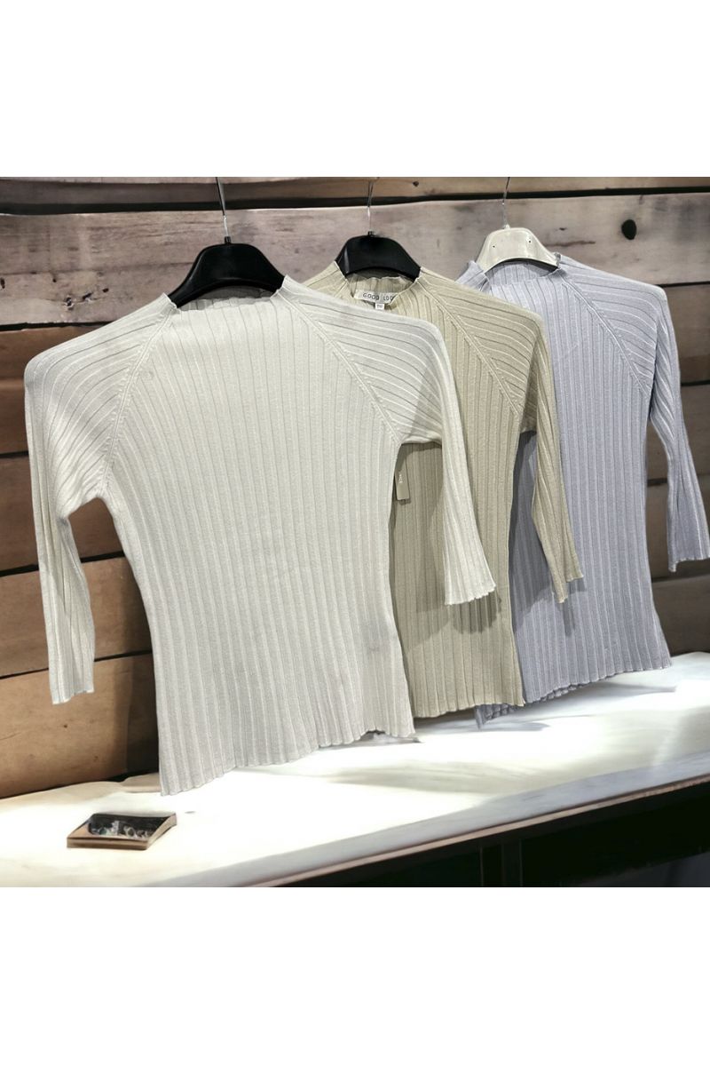 Lot de 3 tops manches 3/4 très extensible 1 blanc 1 beige 1 Bleu - 1