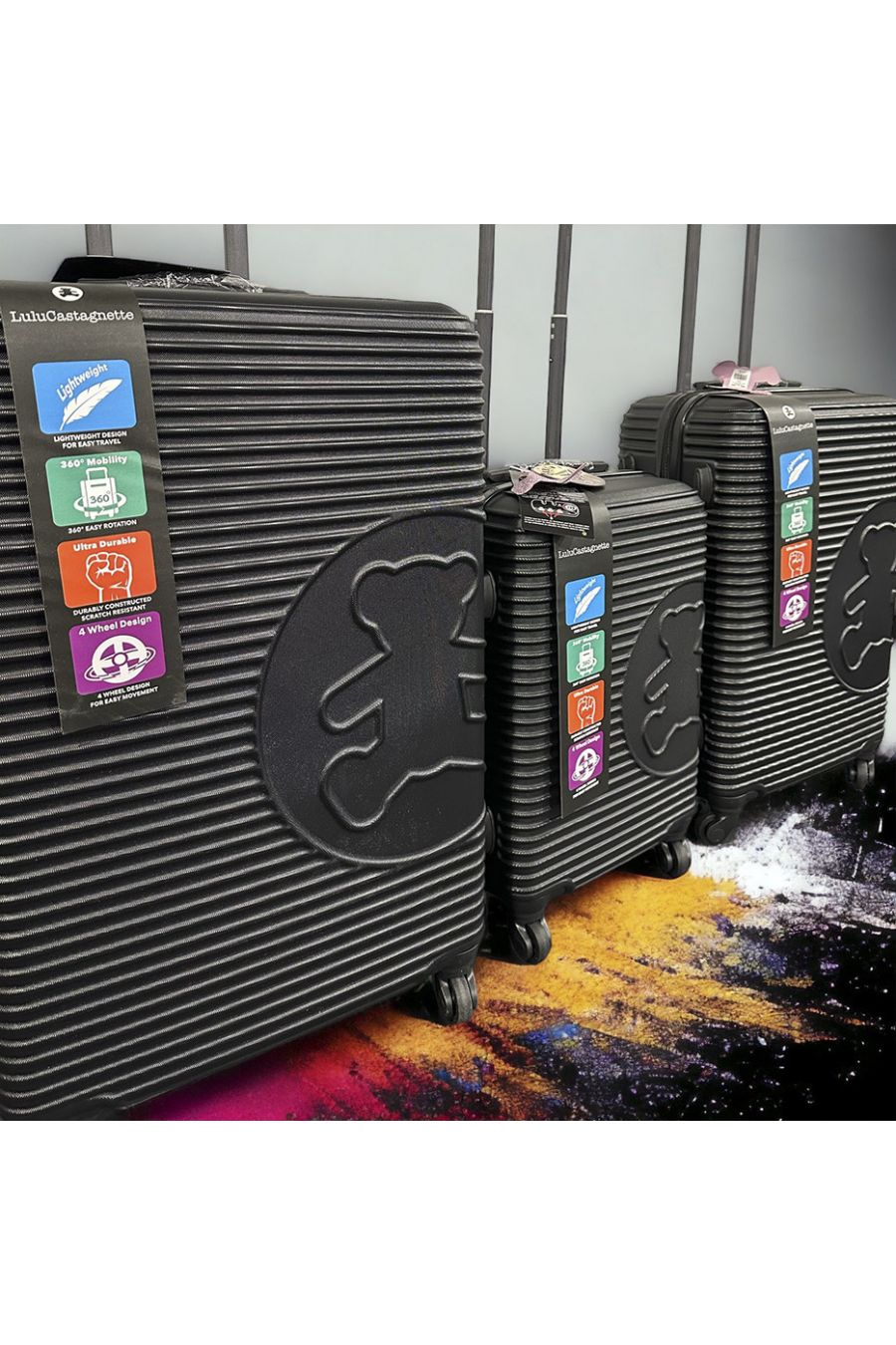 Set of 3 black LULU CASTAGNETTE suitcases Light, solid, design, rigid, very classy, durable in ABS - 2
