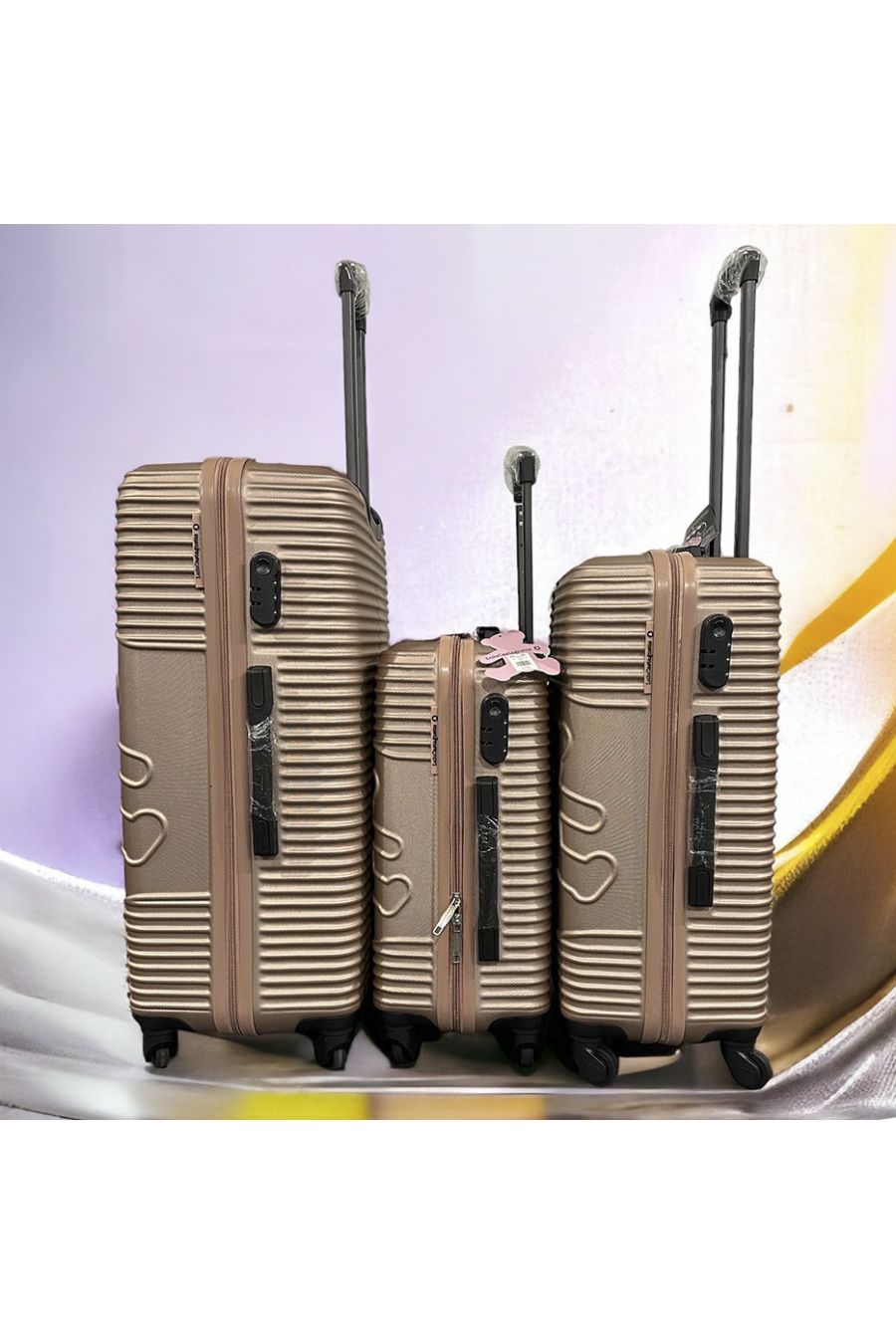 Set de 3 valises LULU CASTAGNETTE rose gold Leger, solide, design, rigide, très class, durable en ABS  - 1