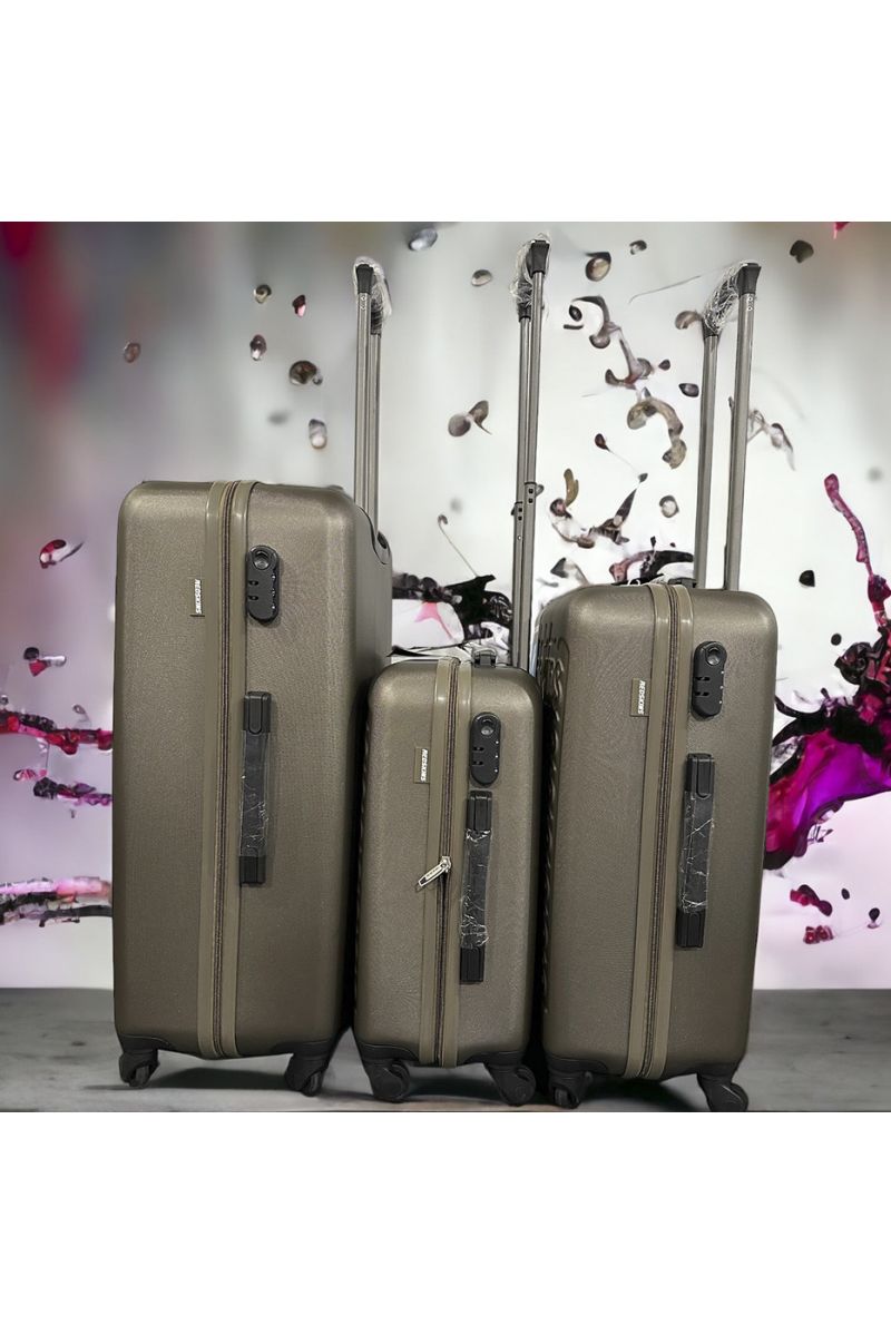 Set of 3 suitcases REDSKINS khaki Leger, solid, design, rigid, very classy, durable in ABS - 1 Set of 3 suitcases REDSKINS khaki Leger, solid, design, rigid, very classy, durable in ABS - 1