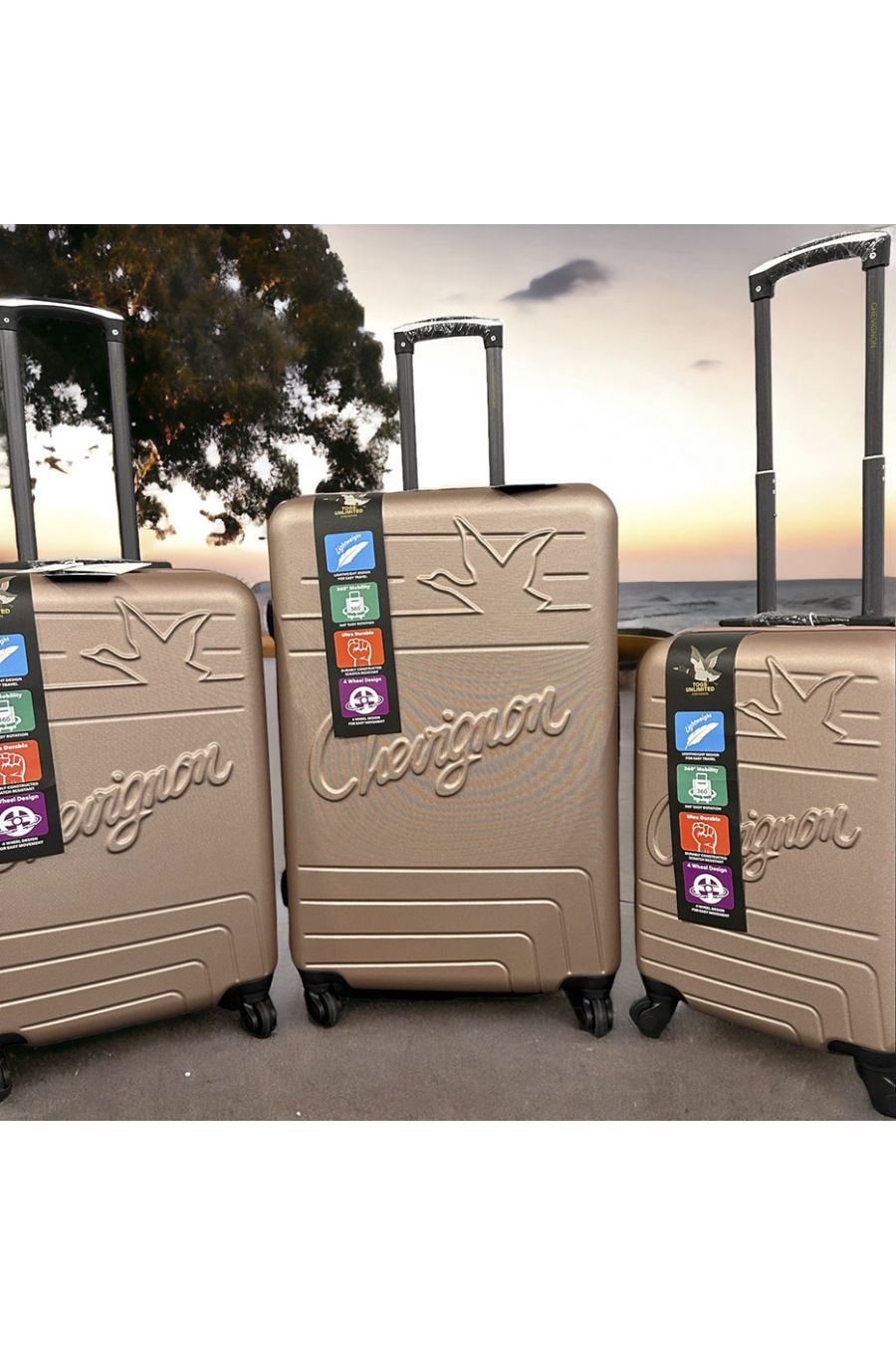 Set de 3 valises CHEVIGNON rose gold Leger, solide, design, rigide, très class, durable en ABS - 5