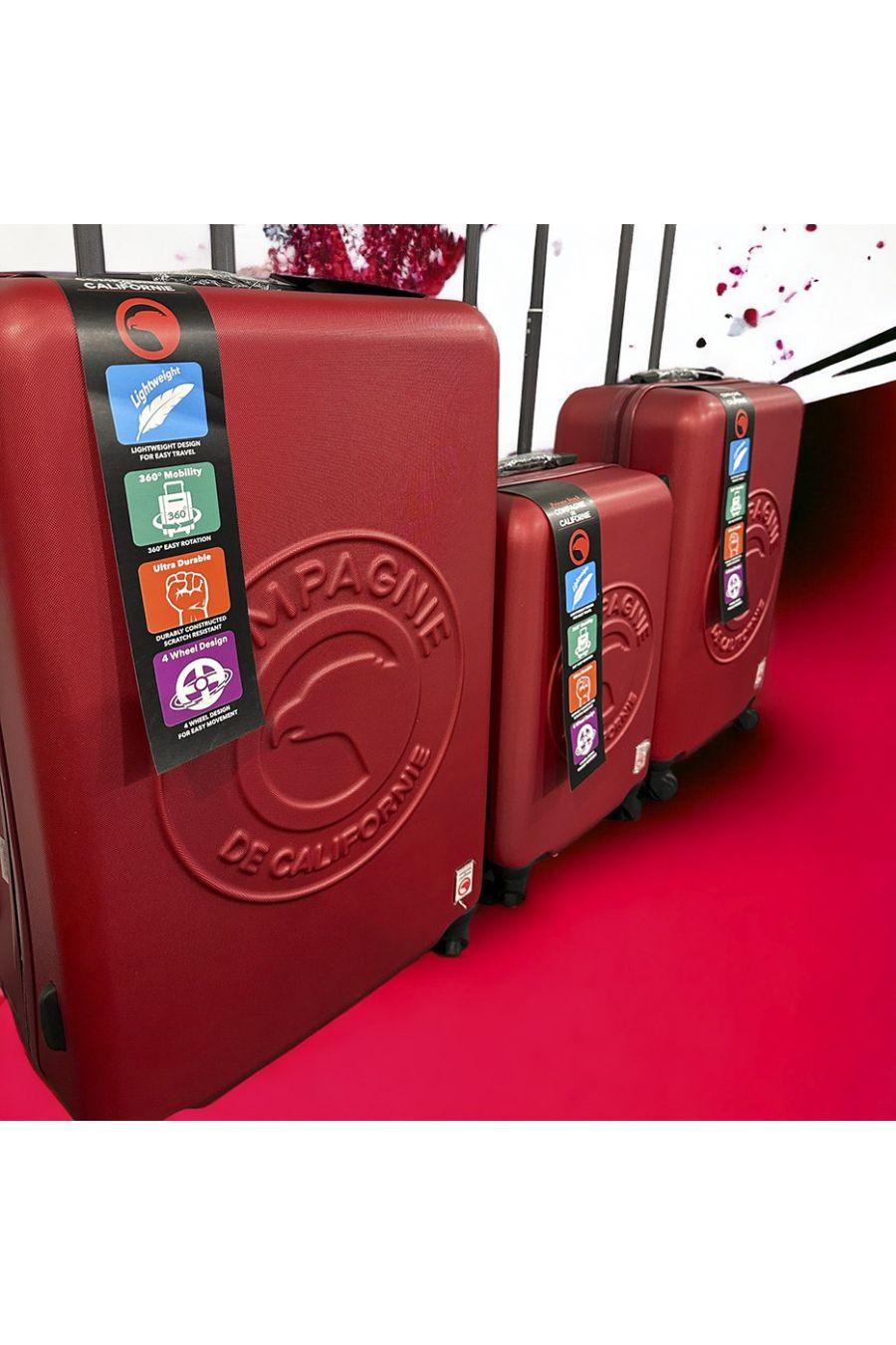 Set van 3 koffers COMPAGNIE DE CALIFORNIE rood Licht, solide, design, stijf, zeer stijlvol, duurzaam in ABS - 2