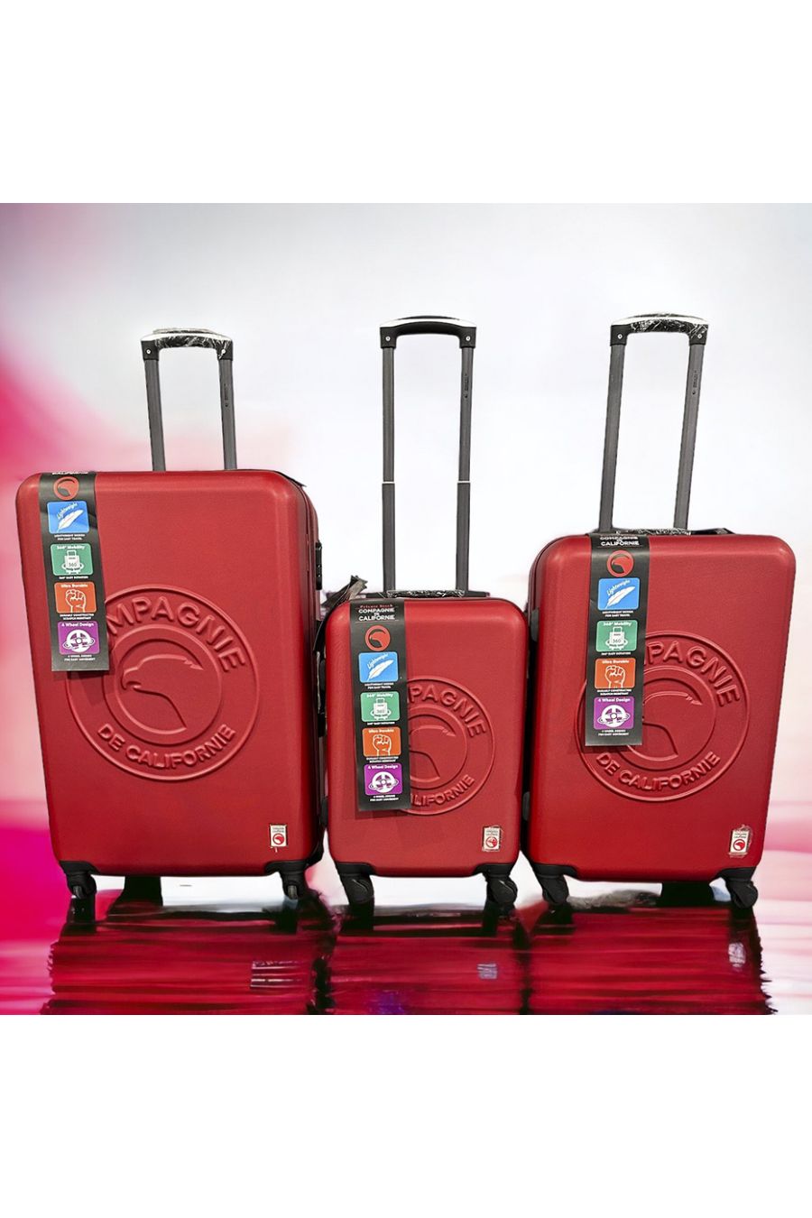 Set of 3 suitcases COMPAGNIE DE CALIFORNIE red Light, solid, design, rigid, very classy, durable in ABS - 3