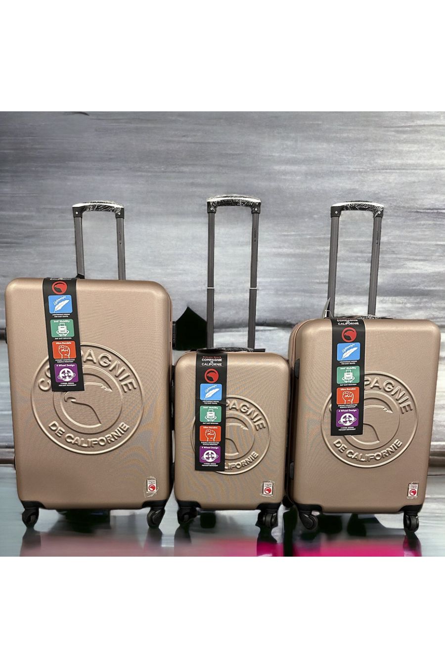 Set van 3 koffers COMPAGNIE DE CALIFORNIE rose goud Licht, solide, design, stijf, zeer stijlvol, duurzaam in ABS - 3