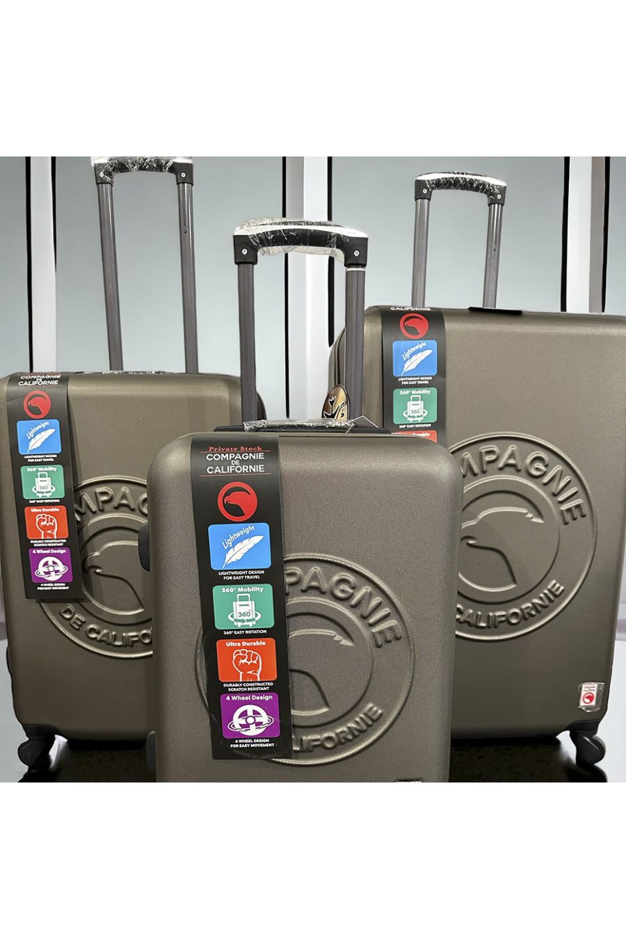 Set de 3 valises COMPAGNIE DE CALIFORNIE kaki Leger, solide, design, rigide, très class, durable en ABS - 4