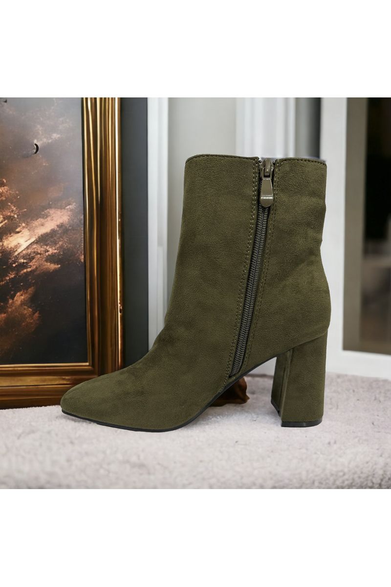 Khaki suedette ankle boot - 1
