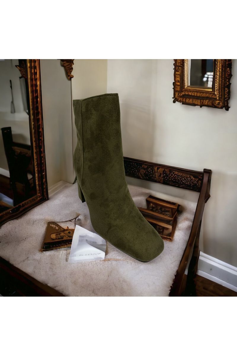 Khaki suedette ankle boot - 2