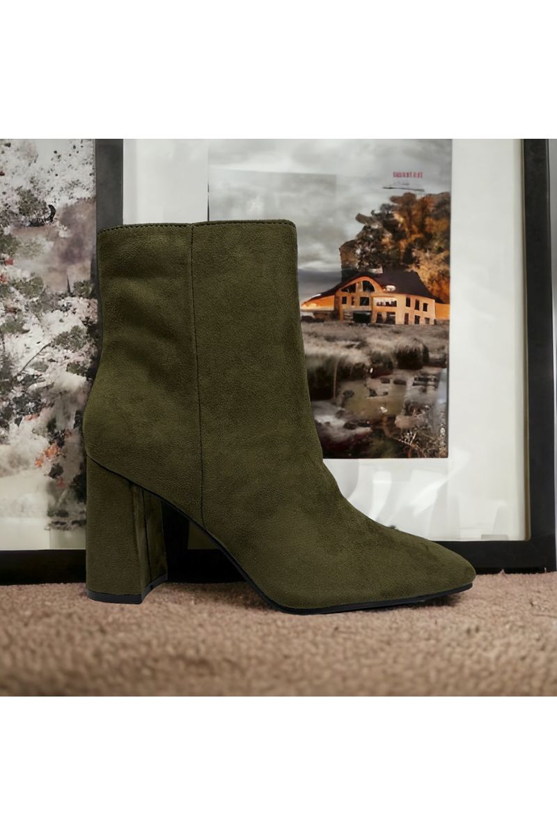 Khaki suedette ankle boot - 3