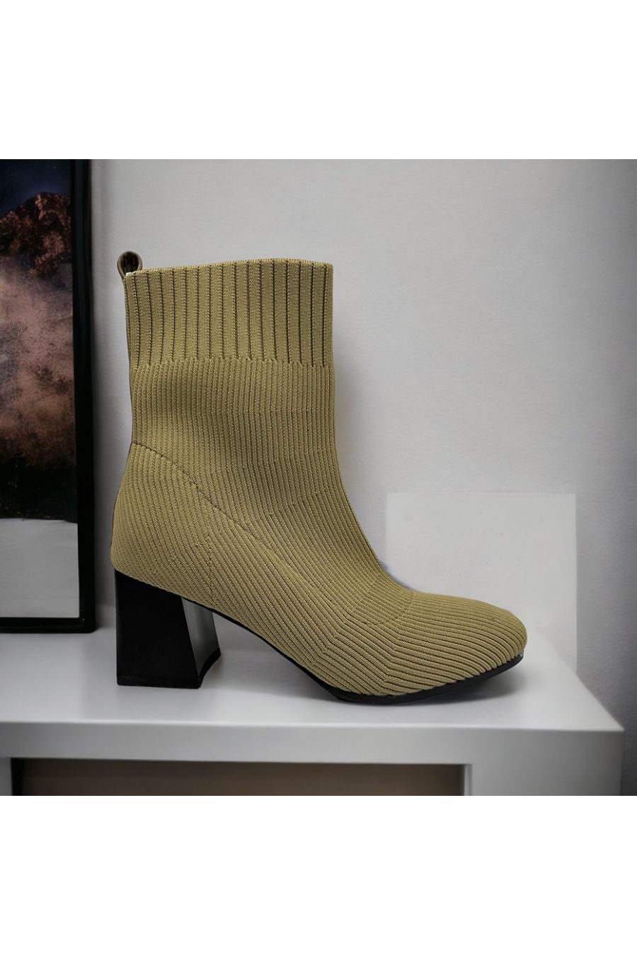 Camel sock ankle boot