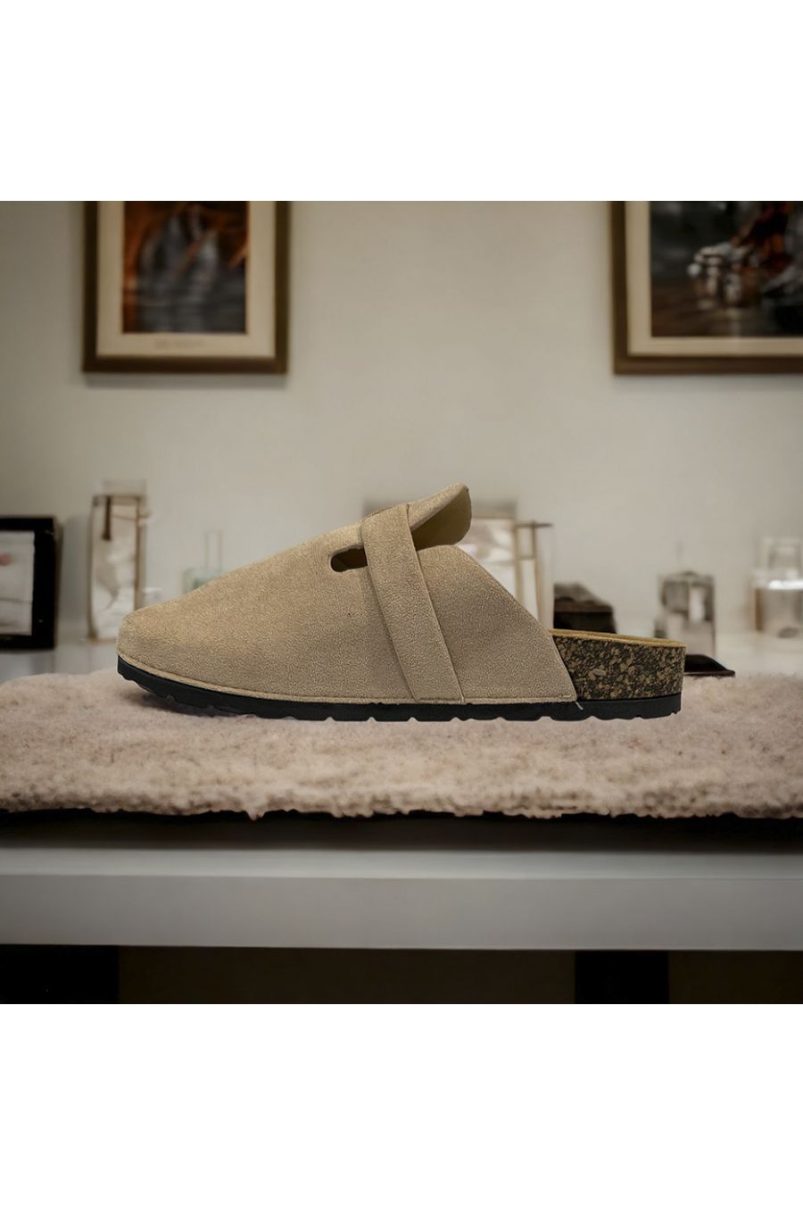 Beige suede mules - 1